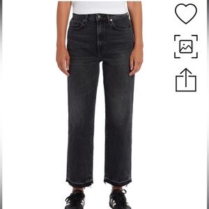 7 Seven For All Mankind Logan Stovepipe Jeans 27 Unrolled Raw Cut Hems Licorice